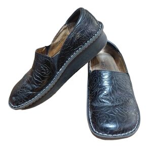 Alegria Black Embossed Mules